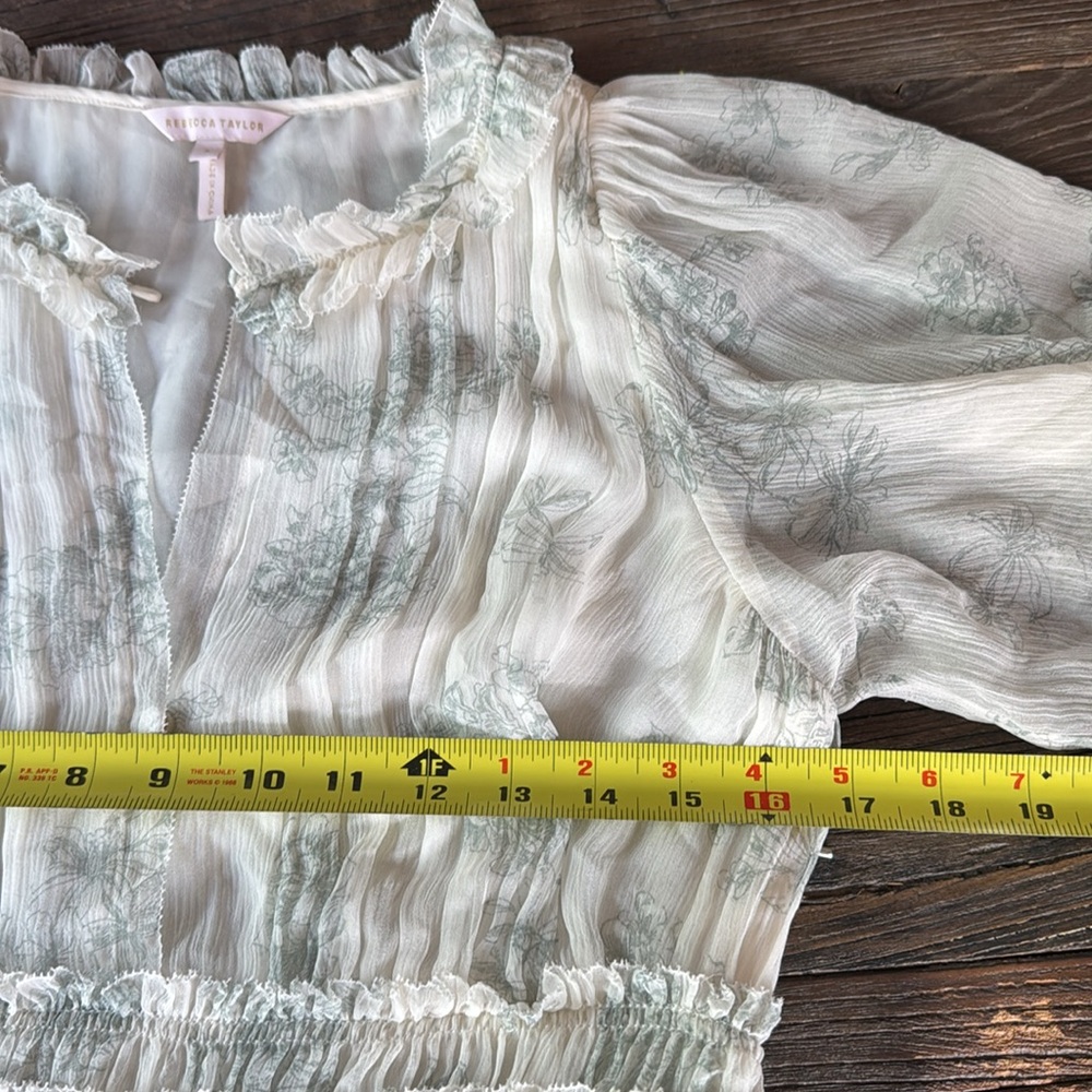 Rebecca Taylor smocked waist silk toile midi dress long sleeved EUC size 8 - Picture 14 of 16